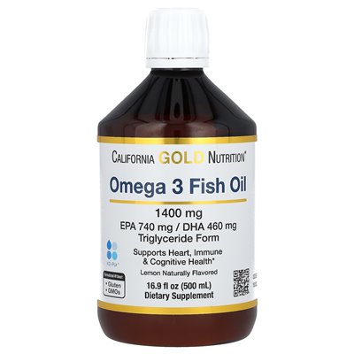 California Gold Nutrition, Omega-3 Oil, norweski trójgliceryd, naturalna cytryna, 16,9 fl oz (500 ml)