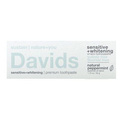 Davids Natural Toothpaste, Premium Toothpaste, Sensitive + Whitening, Natural Peppermint, 1.75 oz (50 g) Davids Natural Toothpaste, Premium Toothpaste, Sensitive + Whitening, Natural Peppermint, 1.75 oz (50 g)