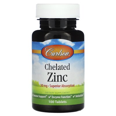 Carlson, Chelated Zinc, 30mg, 100 Tablets