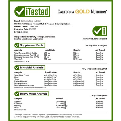 California Gold Nutrition, prenatalna multiwitamina, 60 żelatyna rybna miękka California Gold Nutrition, prenatalna multiwitamina, 60 żelatyna rybna miękka