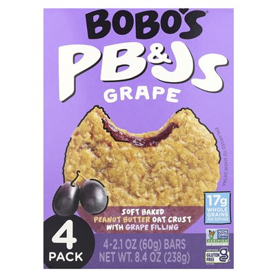 Bobo Oat Bars, PB & JS, Grapes, 4 Bars, 2.1 oz (60 g)
