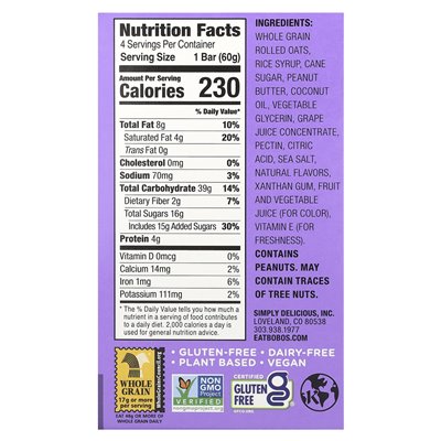 Bobo Oat Bars, PB & JS, Grapes, 4 Bars, 2.1 oz (60 g)