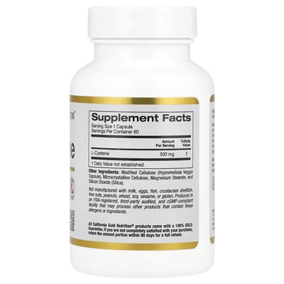 California Gold Nutrition, L-Cysteine, Ajipure®, 500 mg, 60 kapsułek warzywnych California Gold Nutrition, L-Cysteine, Ajipure®, 500 mg, 60 kapsułek warzywnych
