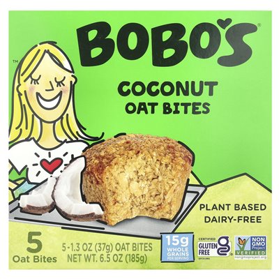 Paski owsiane Bobo, kokosowe ukąszenia, 5 ugryzień, 1,3 uncji (37 g) Paski owsiane Bobo, kokosowe ukąszenia, 5 ugryzień, 1,3 uncji (37 g)