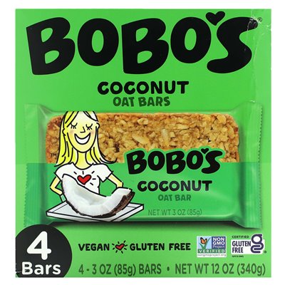 Bosze owsa Bobo, kokosowe pręty, 4 bary, 3 uncje (85 g) Bosze owsa Bobo, kokosowe pręty, 4 bary, 3 uncje (85 g)
