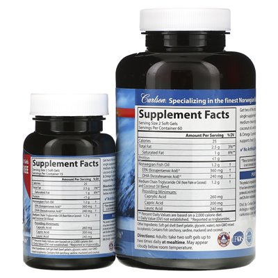 Carlson, MCT & Omega-3, 120 + 30 kostenlose Softgelkapseln