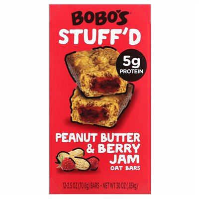Bato Bobo's Oat, Stuff'd Oat Bats, Peanut Butter &amp Berry Jam, 12 barów, 2,5 uncji (70,8 g) każdy
