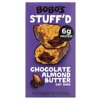Bato Bobo's Oat, Stuff'd Oat Bats, czekoladowe masło migdałowe, 12 barów, 2,5 uncji (70,8 g)