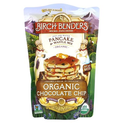 Brz Birch Benders, Pancake &amp Waffle Mix, Organic Chocolate Chip, 1 funt (454 g)