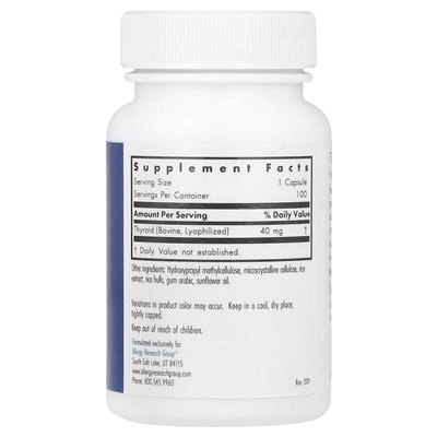 Grupa badań alergii, tarczyca, naturalny gruczoł, 40 mg, 100 vegicaps Grupa badań alergii, tarczyca, naturalny gruczoł, 40 mg, 100 vegicaps