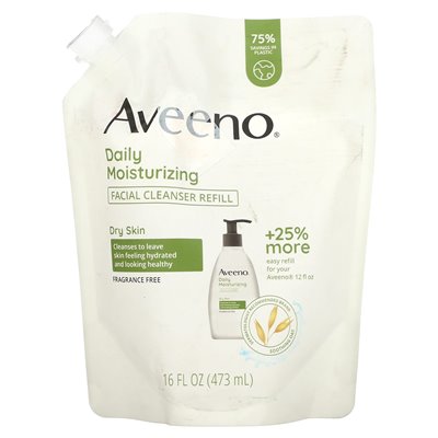 Aveeno, Daily Moisturizing, Refill Facial Cleanser, Dry Skin, Fragrance Free, 16 fl oz.(473 ml)