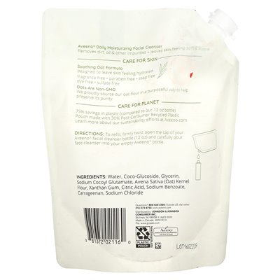 Aveeno, Daily Moisturizing, Refill Facial Cleanser, Dry Skin, Fragrance Free, 16 fl oz.(473 ml)