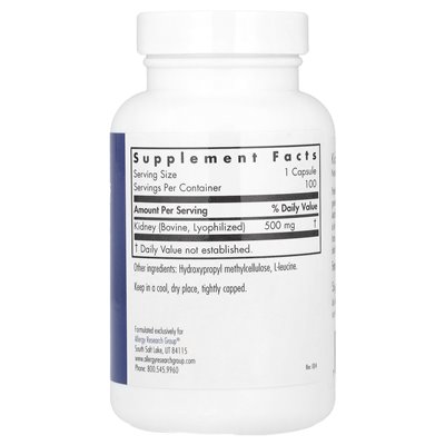 Allergy Research Group, Beef Kidney, Natural Gland, 500mg, 100 vegicaps