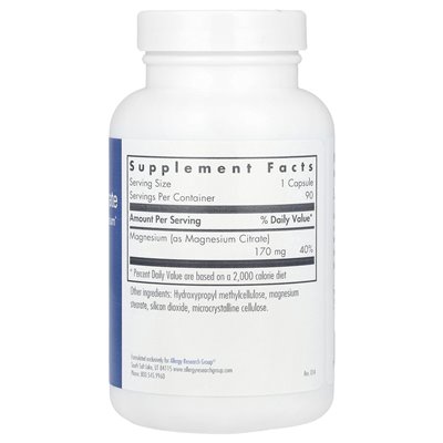 Grupa badań alergii, cytrynian magnezu, 170 mg, 90 kapsułek wegetariańskich