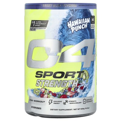 C4 / Cellucor, C4 Sport Siła, przedtrening, Hawaiian Punch®, Berry Blue Tajphoon, 14,3 uncji (406 g)