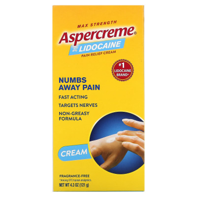 Aspercreme, Krem Przeciwbólowy z 4% Lidokainą, Maksymalna Siła, Bezzapachowy, 4.3 uncji (121 g)