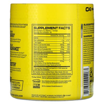 C4 / Cellucor, oryginał C4, przed trening, różowa lemoniada, 12,7 uncji (360 g)