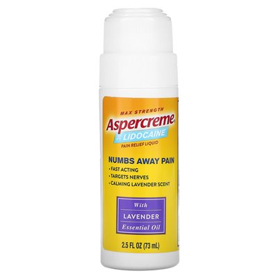Aspercreme, Max Siły Pain Relief Płyn, z 4% lidokainą, olejem eterycznym lawendowym, 2,5 fl oz (73 ml)