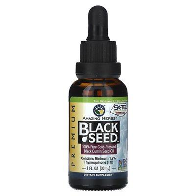 Niesamowite zioła, czarne nasiona, 100% czysty czarny olej z nasion kminku na zimno, 1 fl oz (30 ml)