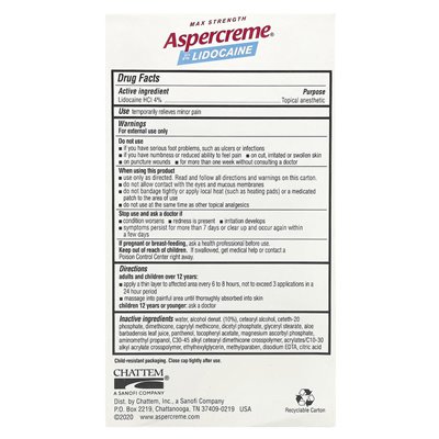Aspercreme, krem ​​do stóp do bólu z 4% lidokainą, maksymalną siłą, bez zapachu, 4 uncji (113 g)