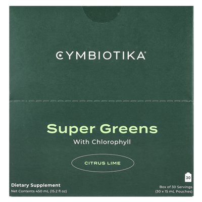 Cymbiotika, Super Zielone, z chlorofilem, wapnem cytrusowym, 30 torebek, 15 ml każdy