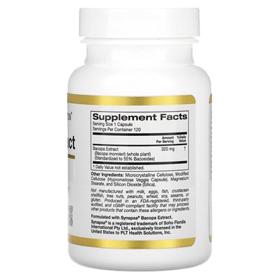 California Gold Nutrition, Bacopa Extract, 320mg, 120 Vegetarian Capsules