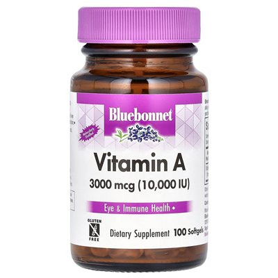 Bluebonnet Nutrition, witamina A, 3000 mcg (10 000 IU), 100 miękkich Bluebonnet Nutrition, witamina A, 3000 mcg (10 000 IU), 100 miękkich