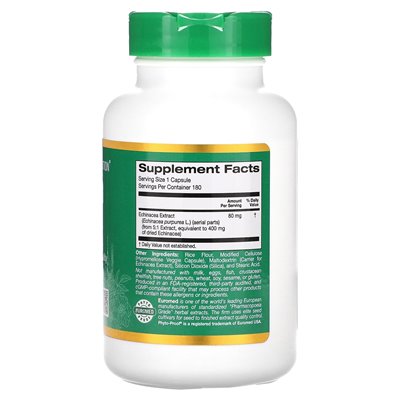 California Gold Nutrition, EuroHehbs, Echinacea Herb Extract, Euromed Quality, 80 mg, 180 kapsułek wegetariańskich California Gold Nutrition, EuroHehbs, Echinacea Herb Extract, Euromed Quality, 80 mg, 180 kapsułek wegetariańskich