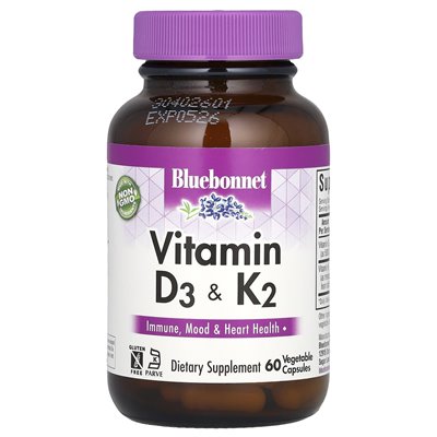 Bluebonnet Nutrition, Witamina D3 & K2, 60 Wegetariańskich Kapsułek Bluebonnet Nutrition, Witamina D3 & K2, 60 Wegetariańskich Kapsułek