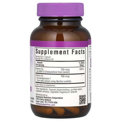 Bluebonnet Nutrition, Witamina D3 & K2, 60 Wegetariańskich Kapsułek Bluebonnet Nutrition, Witamina D3 & K2, 60 Wegetariańskich Kapsułek