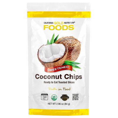 California Gold Nutrition, Foods, Toasted Coconut Chips, Rafined Sugar, 2,96 uncji (84 g)