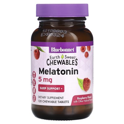 Bluebonnet Nutrition, Earth Sweet Chewables, Melatonin, Raspberry, 5mg, 120 Chewable Tablets
