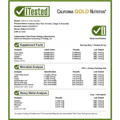 California Gold Nutrition, Prebiotic Fibre Plus kurkuma, imbir i Boswellia, 30 pakietów, 0,22 uncji (6,3 g) każdy California Gold Nutrition, Prebiotic Fibre Plus kurkuma, imbir i Boswellia, 30 pakietów, 0,22 uncji (6,3 g) każdy