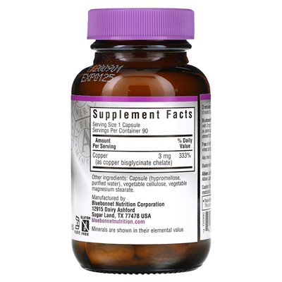 Bluebonnet Nutrition, Chelated Copper, 90 Veggie Capsules