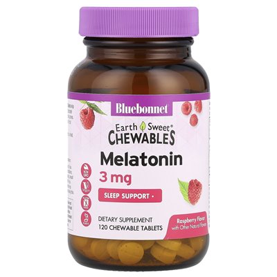 Bluebonnet Nutrition, Earthsweet® Chewables, Melatonin, Raspberry, 3 mg, 120 tabletek do żucia