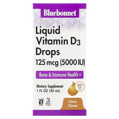 Bluebonnet Nutrition, Liquid Vitamin D3, Citrus, 125 mcg (5000 IU), 1 Fl Oz (30 ml)