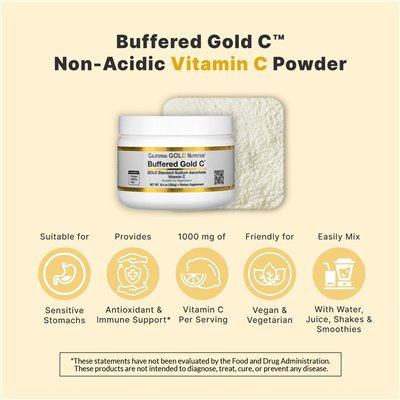 California Gold Nutrition, Bufored Gold C, nie kwasowa witamina C proszek, askorbinian sodu, 2,2 funta (1 kg) California Gold Nutrition, Bufored Gold C, nie kwasowa witamina C proszek, askorbinian sodu, 2,2 funta (1 kg)