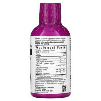 Bluebonnet Nutrition, flüssiges Calcium-Magnesium-Citrat und Vitamin D3, gemischte Beeren, 16 Oz (473 ml)