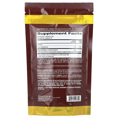 California Gold Nutrition, Fungiology®, Certified Organic Shiitake Proszek, 4,2 uncji (120 g)