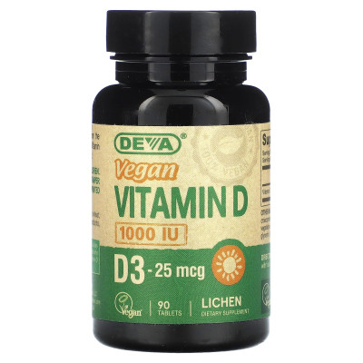Deva, Vegan Vitamin D, D3, 25 mcg (1,000 IU), 90 Tablets Deva, Vegan Vitamin D, D3, 25 mcg (1,000 IU), 90 Tablets