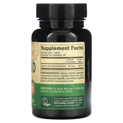 Deva, Vegan Vitamin D, D3, 25 mcg (1,000 IU), 90 Tablets Deva, Vegan Vitamin D, D3, 25 mcg (1,000 IU), 90 Tablets