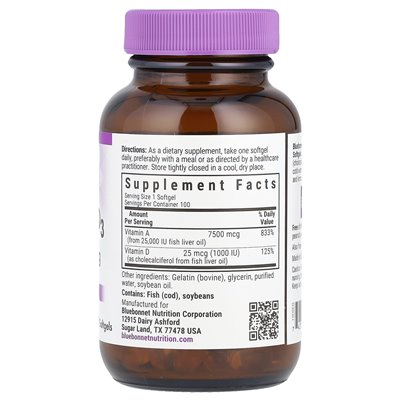 Bluebonnet Nutrition, Vitamin A und D3, 100 Kapseln