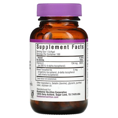 Bluebonnet Nutrition, Vitamin E, 200 IU (134 mg), 100 softgels