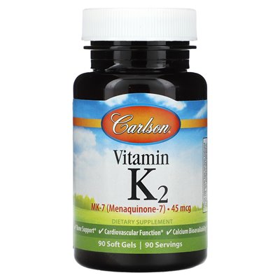 Carlson, Vitamin K2, MK-7 (Menaquinone-7), 45 mcg, 90 Softgels