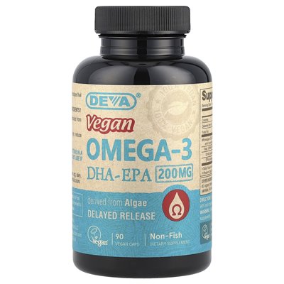 Deva, wegańskie omega-3 dha-epa, opóźnione uwalnianie, 200 mg, 90 wegańskich czapek