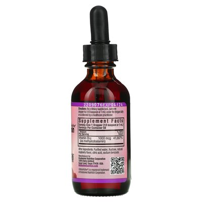 Bluebonnet Nutrition, flüssiges zelluläres Methylcobalamin, Vitamin B12, Himbeere, 1000 mcg, 2 Fl Oz (59 ml)