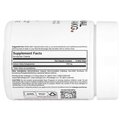 Codeage, liposomalne AKG wapnia, sport, 700 mg, 60 kapsułek warzywnych