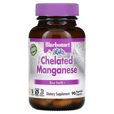 Bluebonnet Nutrition, Chelated Mangan, 90 kapsułek warzywnych Bluebonnet Nutrition, Chelated Mangan, 90 kapsułek warzywnych