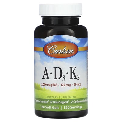 Carlson, A, D3, K2, 120 Softgels