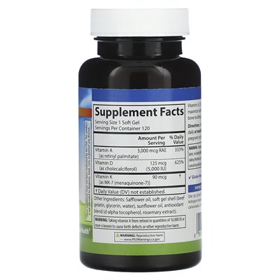 Carlson, A, D3, K2, 120 Softgels